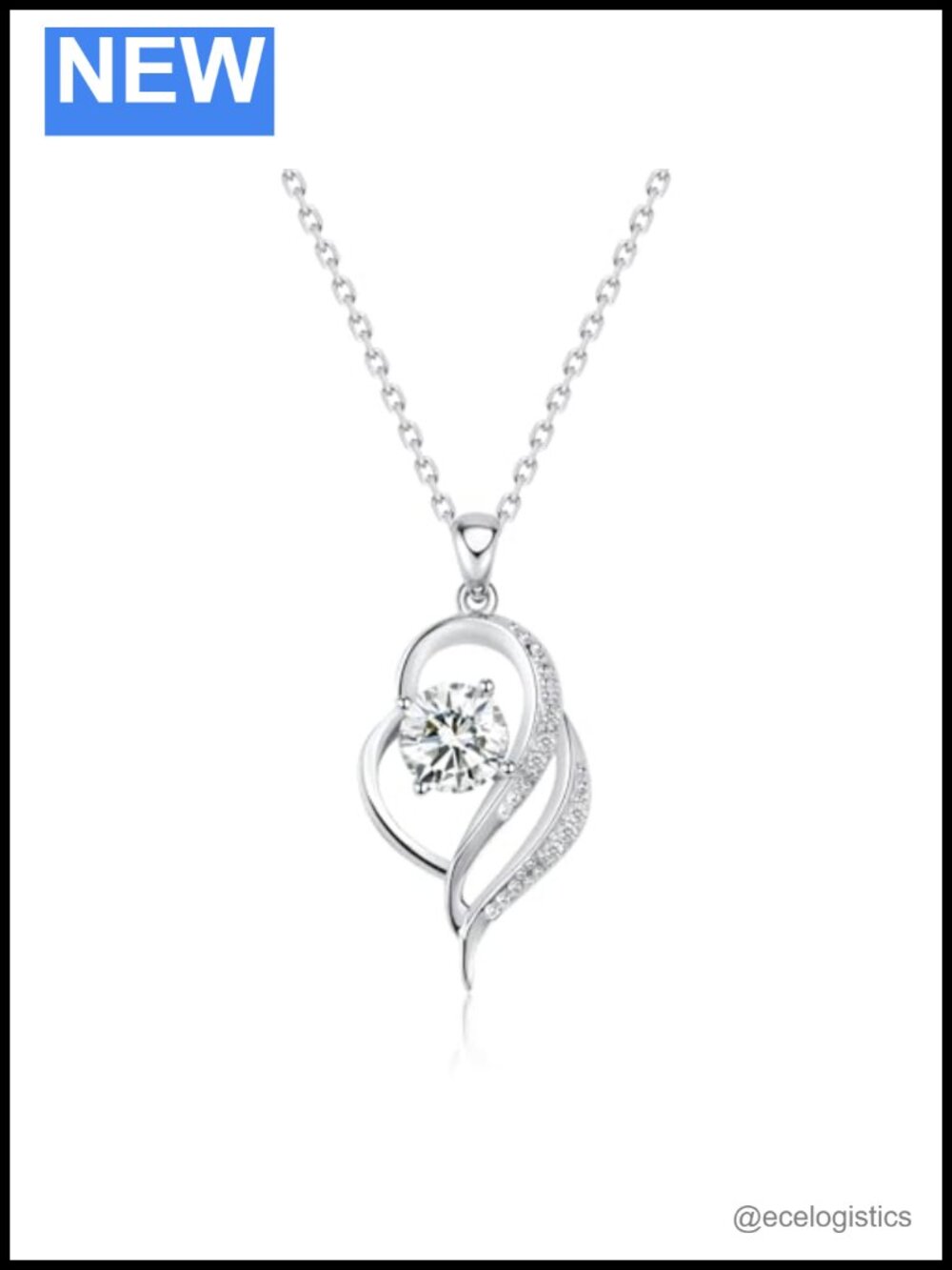 Heart Pendant Necklace, Moissanite 1CT, 18k White Gold Plated, Gift for Her,